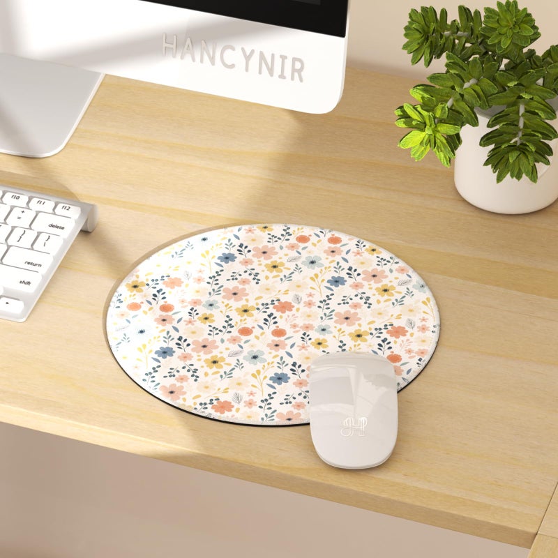 Hancynir Mouse Pad for Desk, White Floral Flowers Small Cute Mousepad with Non-Slip Base, Round Mouse Pads for Wireless Mouse Laptop Gaming, Computer Mouse Mat for Home Office Travel Desk Accessories - Image 2